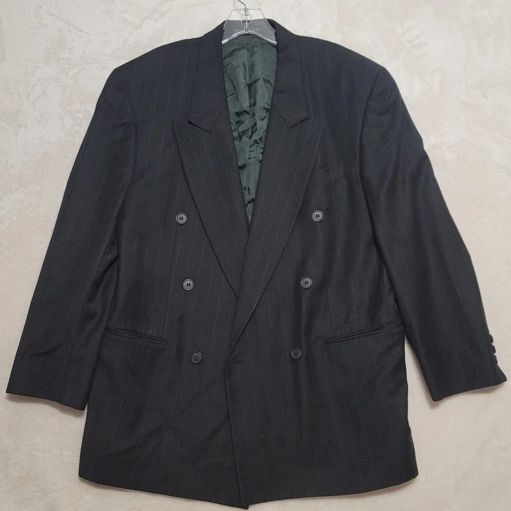 Yves Saint Laurent Blazer Mens 46 Pinstripe Wool Double Breasted Made Portugal